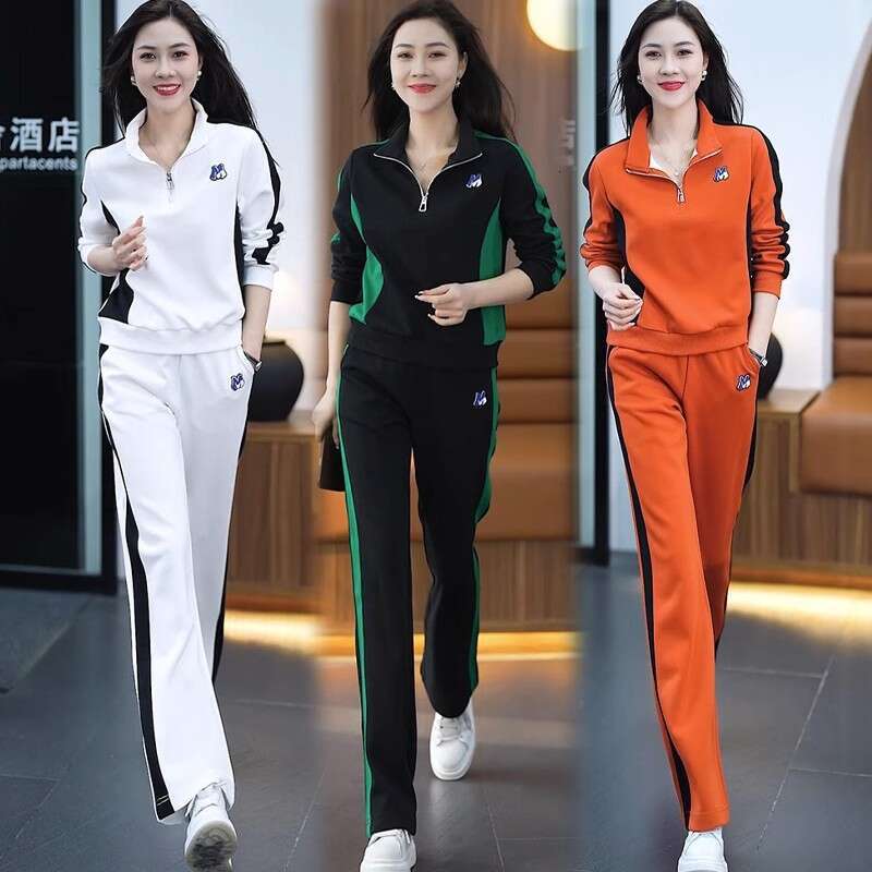Fashion Sportswear Set with Hoodie Wide Leg Pants Two Piece Women's Clothing Brand Tailored Autumn Collection Sve Zipper