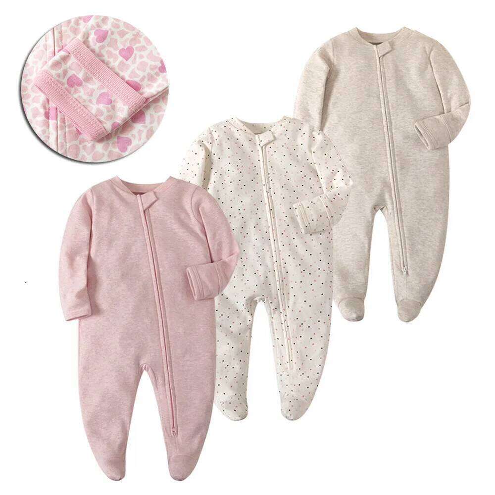 New Baby Rompers Cotton Infant Boys Girls Jumpsuit Zipper Footed Solid Long-Sleeve Pajamas Sleepsuits 26Y0224