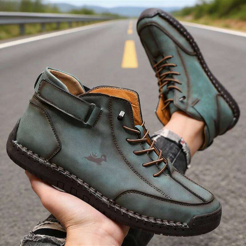 Men's Ankle Boots Casual Retro Leather Comfort Lace-up Non-slip 2026 New Arrival Lightweight Soft Sole Breath Work Shoes