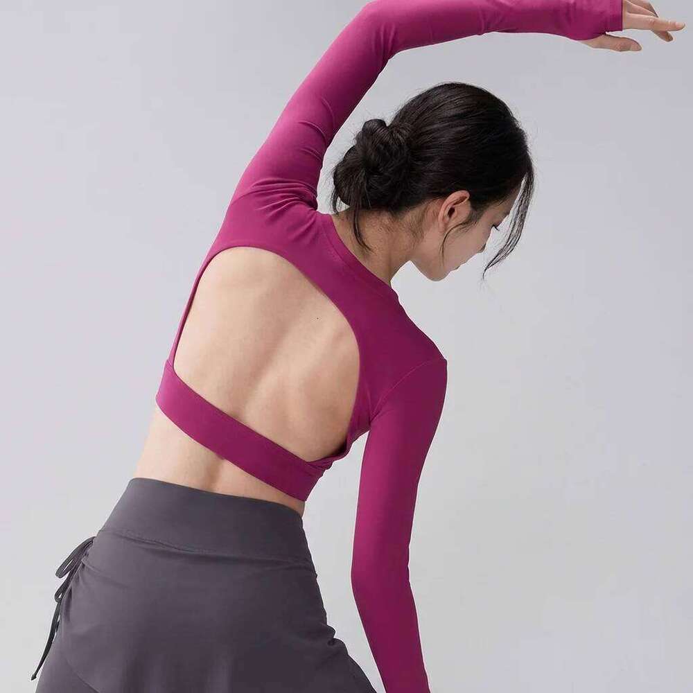 Women's Long Sleeve Yoga Shirt Sports Top with Chest Cushion Short Elegant Shawl Small Cam Pura Speed Dry for Autumn 26Y0224