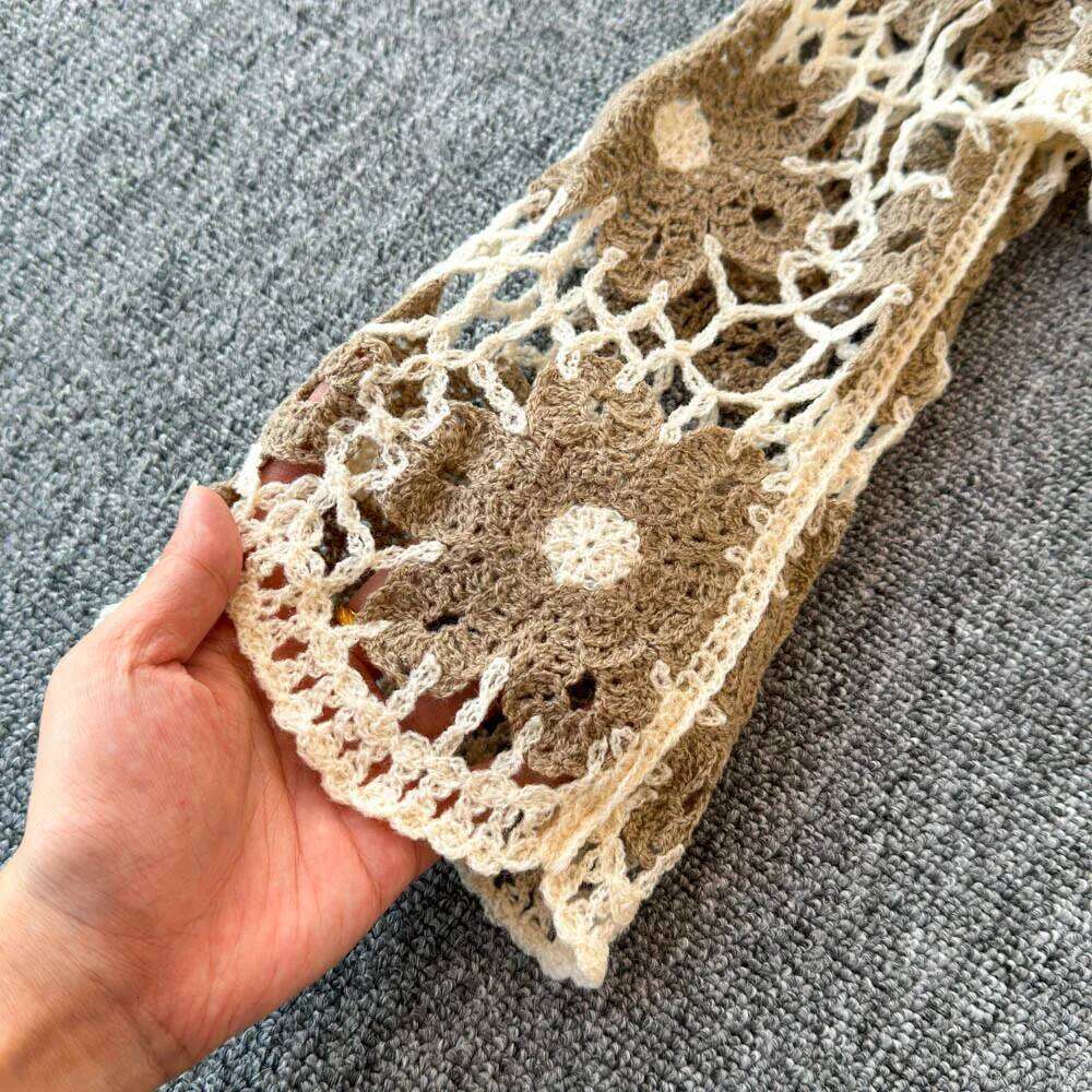 Daisy Crochet Sweater Long Sleeve Sheer Open-knit Crop Knit Top Pullover for Women Teen-girl Fall Winter Boho Beach Outfit 26L0224