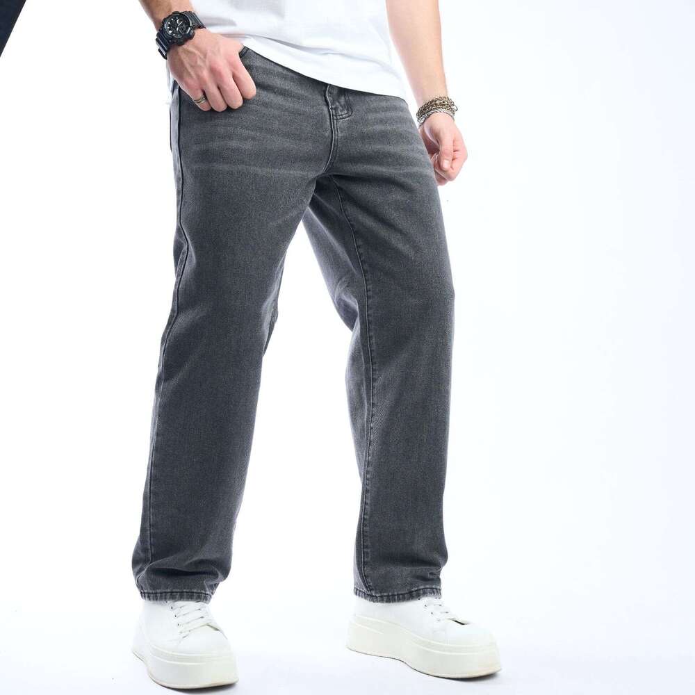 2024 Cross-Border Trade New Men's Jeans American Style Trendy Long High Street Solid Color Wide-Leg Pants