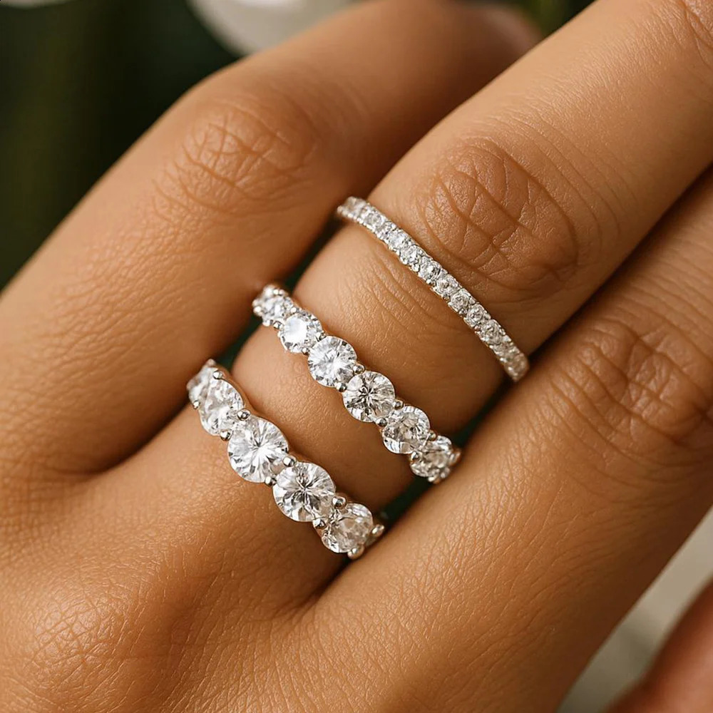 FEOBUR 2/3/4/5mm Ring 18k White Gold Plated S925 Silver Diamond Engagement Rings for Women Men Wedding Band 260124