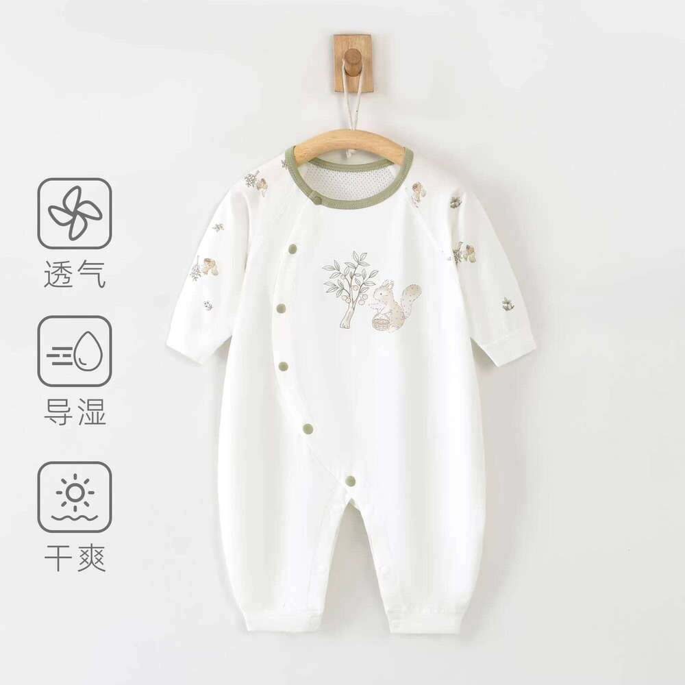 Long Sleeve Bias Button Closure Summer Air Conditioner Baby Clothes Crawler Suit Infant Clothing 26H0224