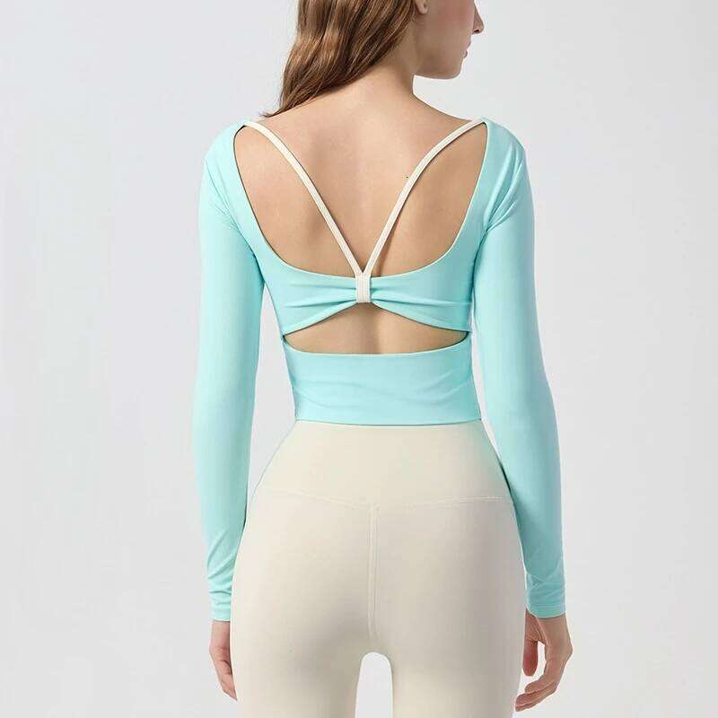 Long Sleeve Yoga for Women Gym with Fixed Chest Pad Shockproof Color-Block Beauty Pilates Fitness Top Sportswear 26Y0224