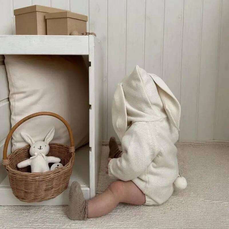 Toddler Bunny Ears Bodysuit Cute Baby Knitted Romper Easter Rabbit Jumpsuit 26H0224