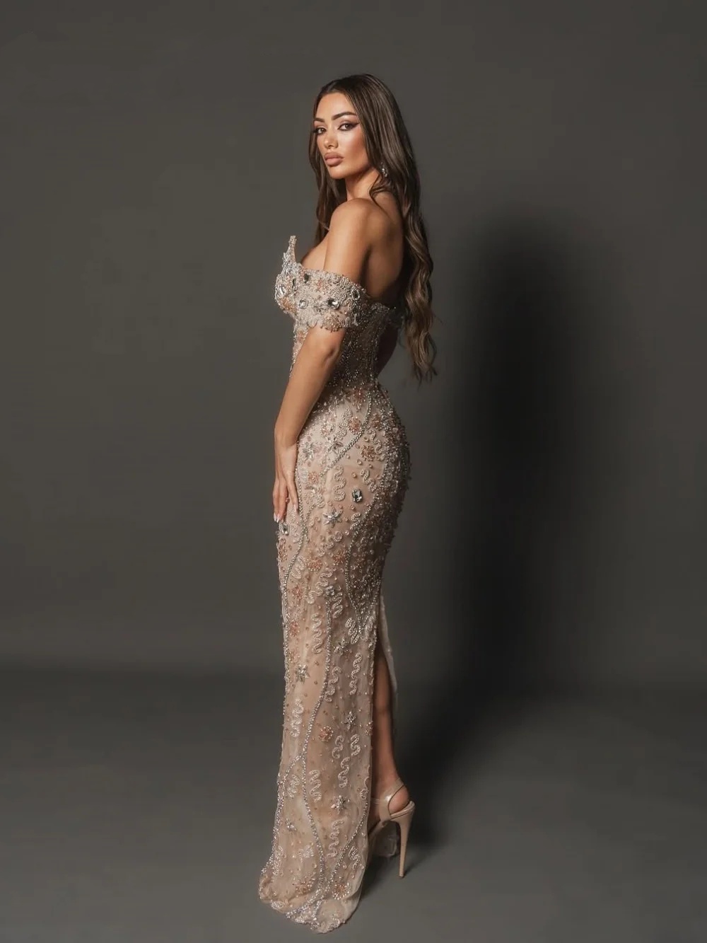 Elegant Evening Dresses Rhinestone Beading Prom Dress Off Shoulder Backless Slim Fit Customized Party Gowns Vestidos De Noche Plus Size