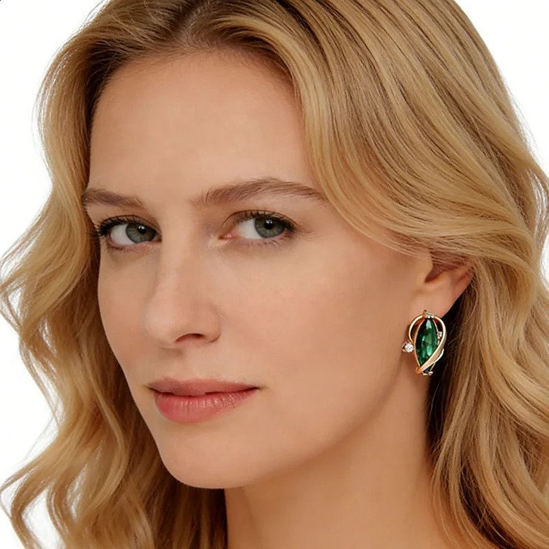 Kinel Shiny Green Natural Zircon Jewelry Sets for Woman Fashion 585 Rose Gold Color Ring Earrings Necklace 3Pcs Vintage 260207