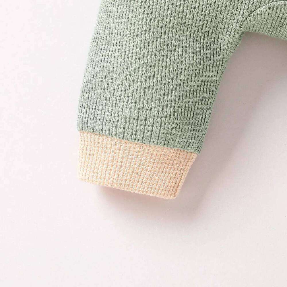 Baby Newborn Boys Spring/Autumn Long Sleeve With Button Green Solid Waffle Casual Jumpsuit 26H0224