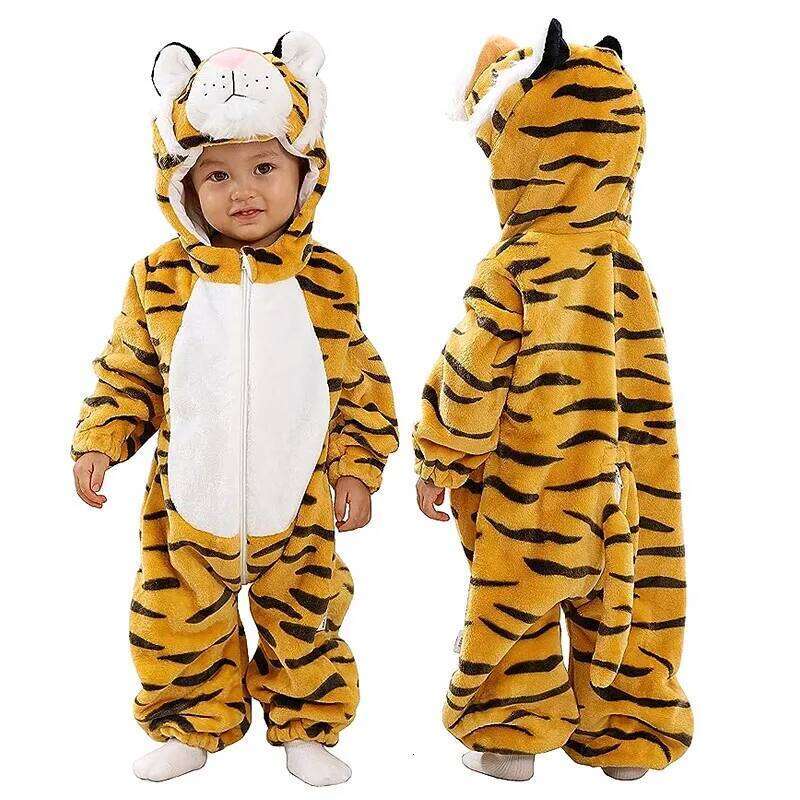 Monkey Animal Unisex Baby Tiger Costume Winter Autumn Fleece Cosplay Bodysuit Hooded Crawling Suit 26Y0224