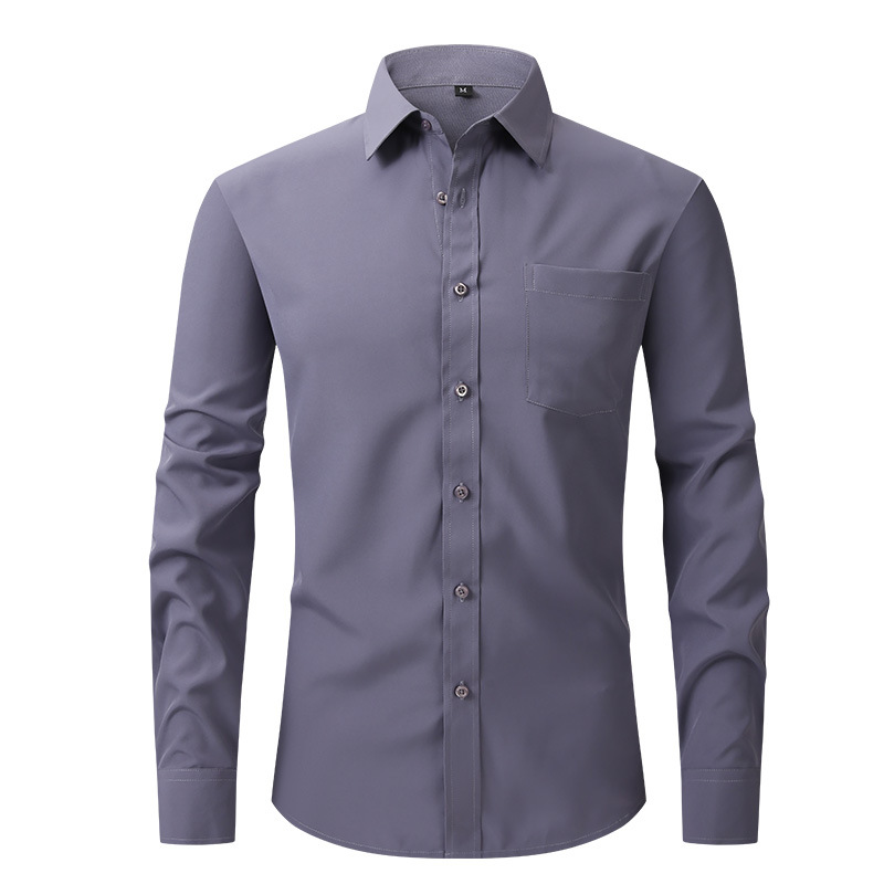 new Solid color four-way stretch men's shirt, formal business long-sleeved shirt, men's casual plus-size men's clothing
