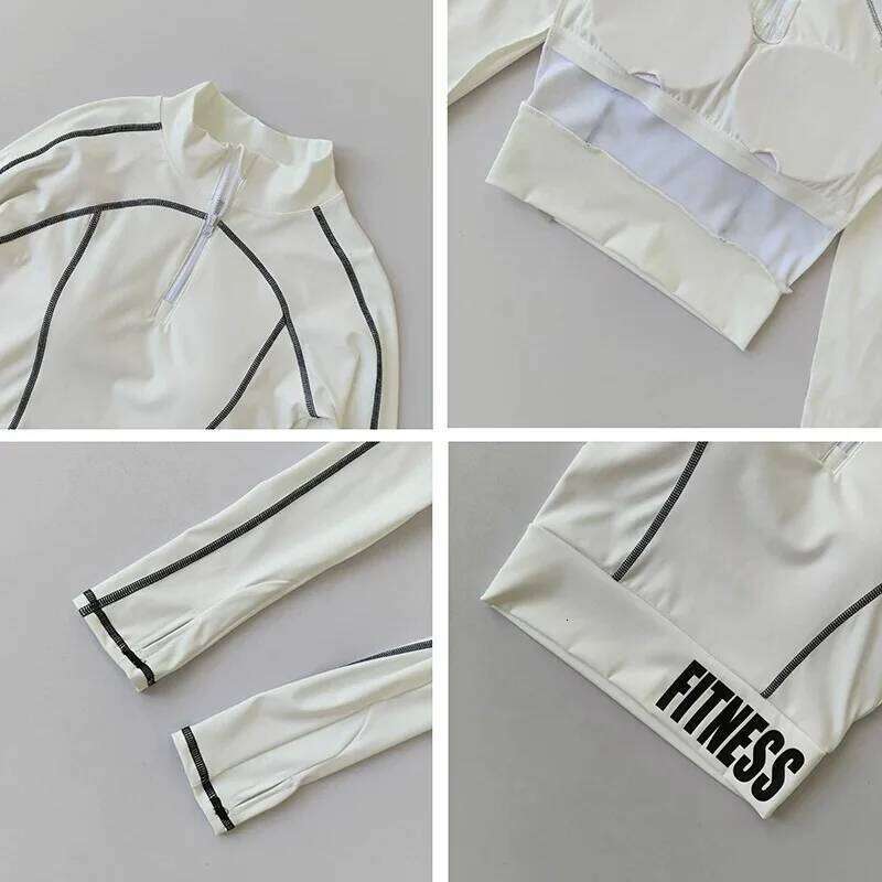 Women's High-neck Half-zip Long-sleeve Fitness Slim-fit Quick-drying Training and Sports Top with Built-in Chest Pads Yoga 26Y0224