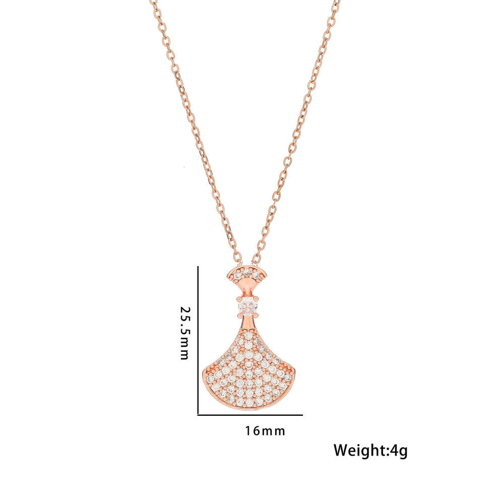 Luxury Diamond-Studded Mini Titanium Steel Necklace Internet Celebrity Fan-Shaped Skirt Pendant Full Diamond High-End Jewelry For Women