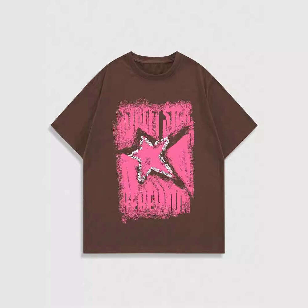 Trendy Retro American-Style Graffiti Star Print Short-Sleeve Hip-Hop T-Shirt With A Unique Street Style Design