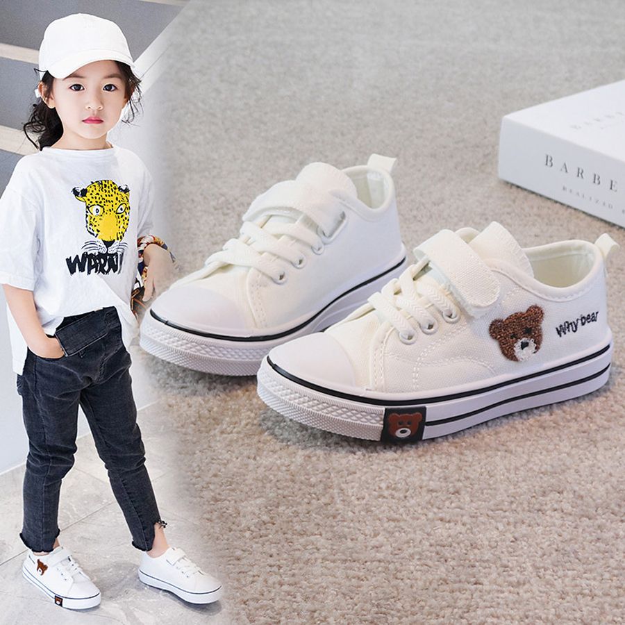 Boys Board Shoes Kids Todder Canvas Shoes Cartoon Bear Children Cloth Shoes Cutefeet Little Girl Students Casual Sneakers Size US5-US5Y W01011
