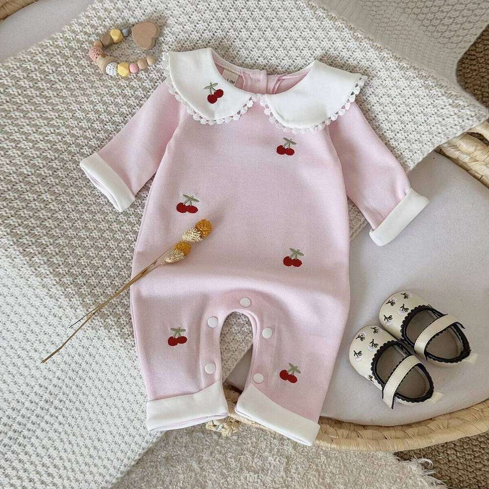 Autumn New Children's Long Sleeved Jumpsuit Cherry Print Jumpsuit,Toddler Bodysuit Kids Clothing 0-18 Months 26H0224