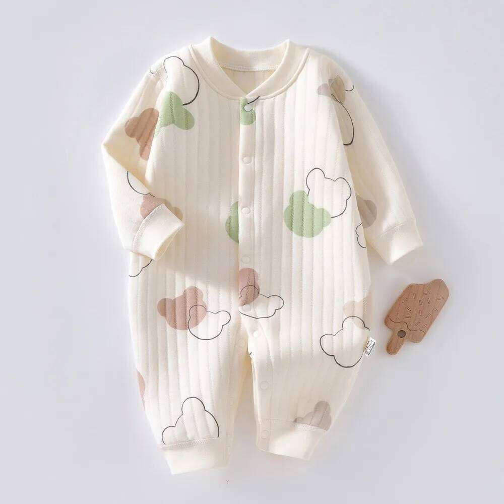 AYNIGIELL Warm Autumn and Winter Cotton Clothes Newborn Pajamas Cute Pattern Printed Baby Jumpsuit 26H0224