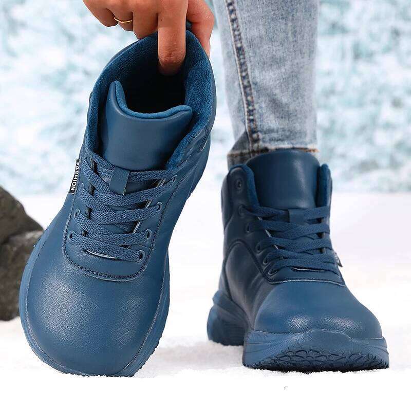Mid-Top Wide Toe Barefoot Women Trend Artificial Leather Lace Up Walking Shoes Warm Furr Waterproof Winter Snow Sneakers
