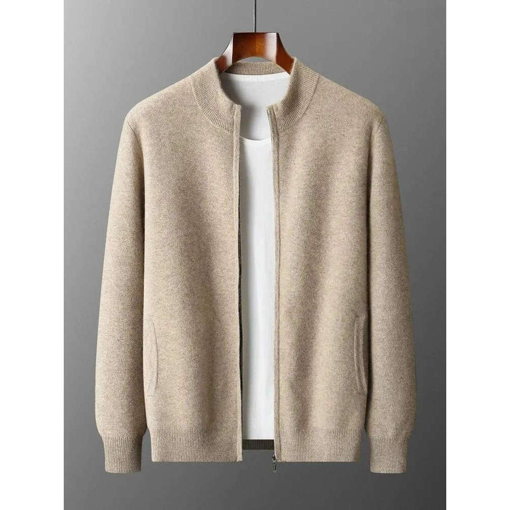 Men's Tracksuits Men Mock Neck Zippers Cardigan Cashmere Sweater Pants Sets Elastic Waist Pencil Trousers Knitted Thicken Clothing Free Shipping