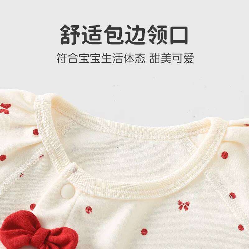 YouqiChinese Pure Cotton One-Piece Clothing, Autumn Romper for Baby Girls, Full-Month Outfit, Crawling Suit, Princess Style 26H0224
