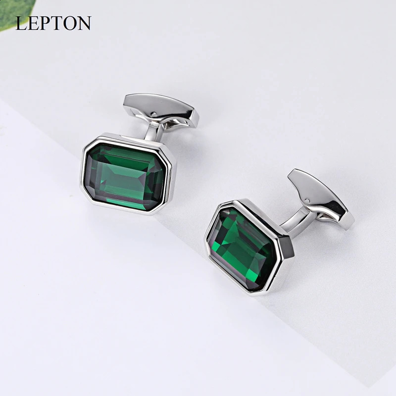 Low-Key Green Glass Cufflinks For Mens Wedding Lepton Sky Blue Square Cufflink Man Shirt Cuffs Cuff Links Relojes Gemelos 260208
