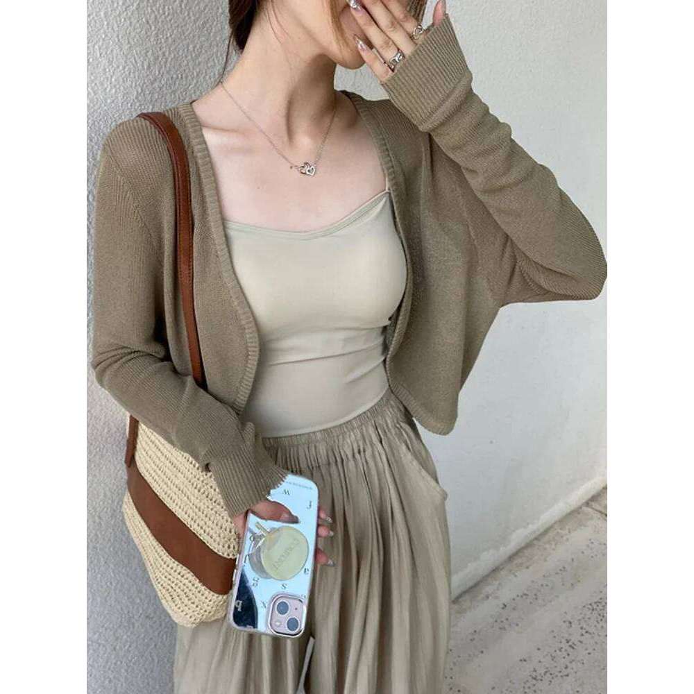 Women Thin White Cardigan Summer Sunscreen Lace-up Knitwear Tops Lady Korean Style Casual Long Sleeve Short Sun Protected Top 26L0224