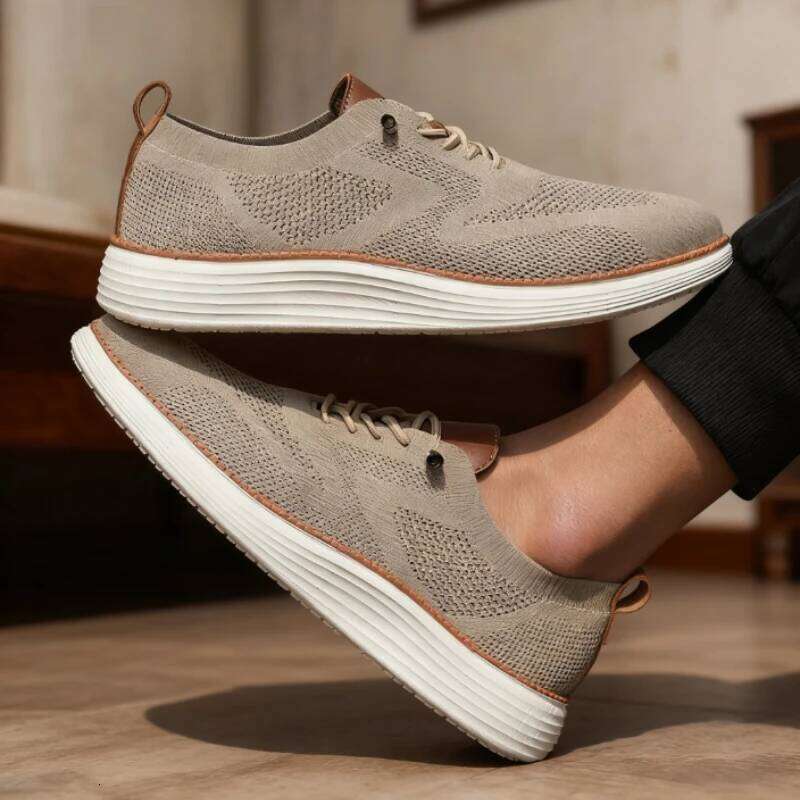 Casual Walking Breathable Mesh Knit Sneakers Hot Selling Bestselle Lightweight Non-slip Flat Lace Up Running Shoes Men