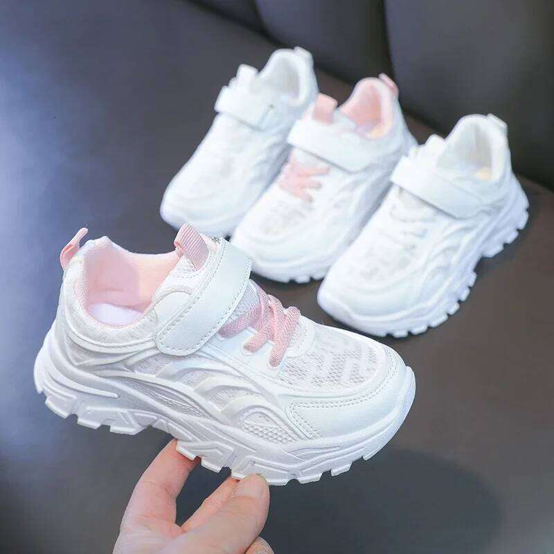 Kids White Breathable Comfortable Students Sports School Trendy 2025 New Children Running Shoes Thick Soft Sole 26W0224