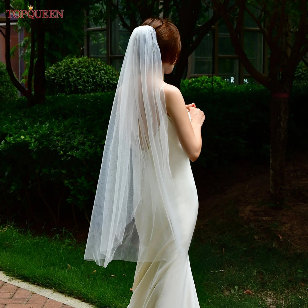 TOPQUEEN V30 Classic Bridal Wedding Veils Plain Yarn 1 Tier Soft Wedding Long Veil with Comb Wedding Dress Accessories Black Red 260208