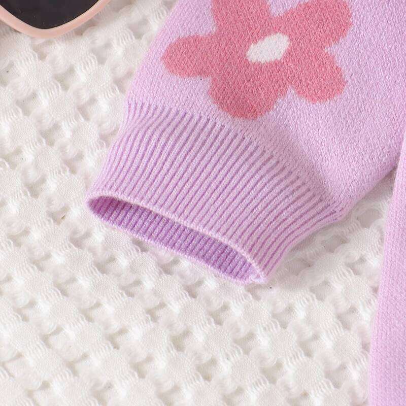 Purple Baby Girls Rompers Floral Knit Newborn Crew Neck Long Sleeve Jumpsuits Infant & Toddler Playsuits 0-18m Clothes 26H0224