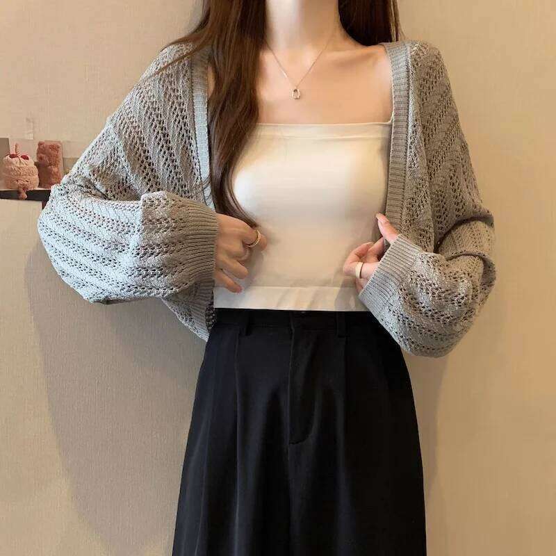 Pointelle Knit Open Front for Women Crop Top Shrug Cardigan Sweater Jacket Spring Summer Teen-girl Y2K Outfit 26L0224