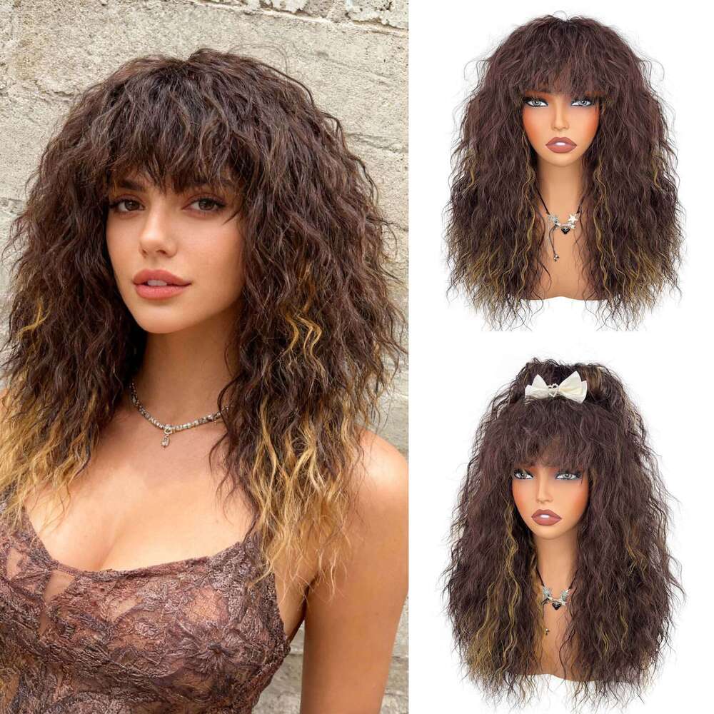 2026 African New Style Natural Wool Bangs Synthetic Full High-Temperature Silk Curl Wig SHXI