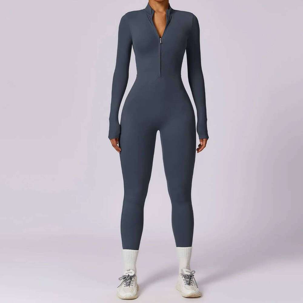 Yoga Jumpsuit Long Sleeve Zipper Tracksuits Women Gym Fitness Bodysuits Dance Running Workout Leggings One-Piece Active Wear 26Y0224