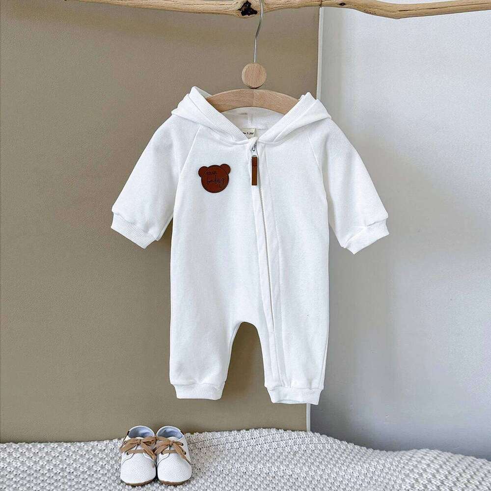 Korean Style Autumn Baby Boy Girl Clothes Hooded Cute Solid Color Zipper Jumpsuit Fashion Casual Comfortable Breathable Bodysuit 26Y0224