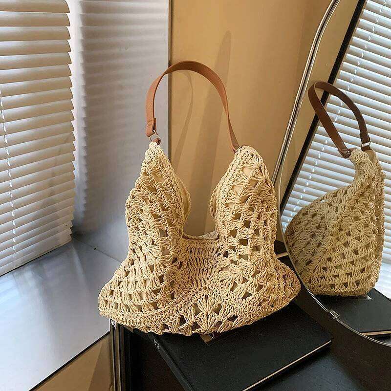 Summer Ladies Knitted Handbag Hollow out Hand Woven Beach Shoulder Bag Women Seaside Tote Perfect for Vacations Z260224