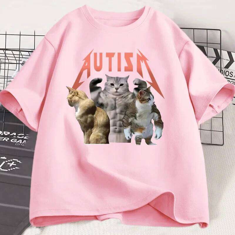 Funny Cat Autism T shirt Men Women summer Cotton Short Sleeve Tshirt Unisex Streetwear Print t-shirt Oversized Male Clothes Top H260224