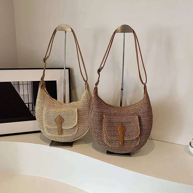 2024 Summer Beach Handbags and Purses Weave Tote Bag Female Bohemian Shoulder for Women Lady Travel Shopping Bags Z260224