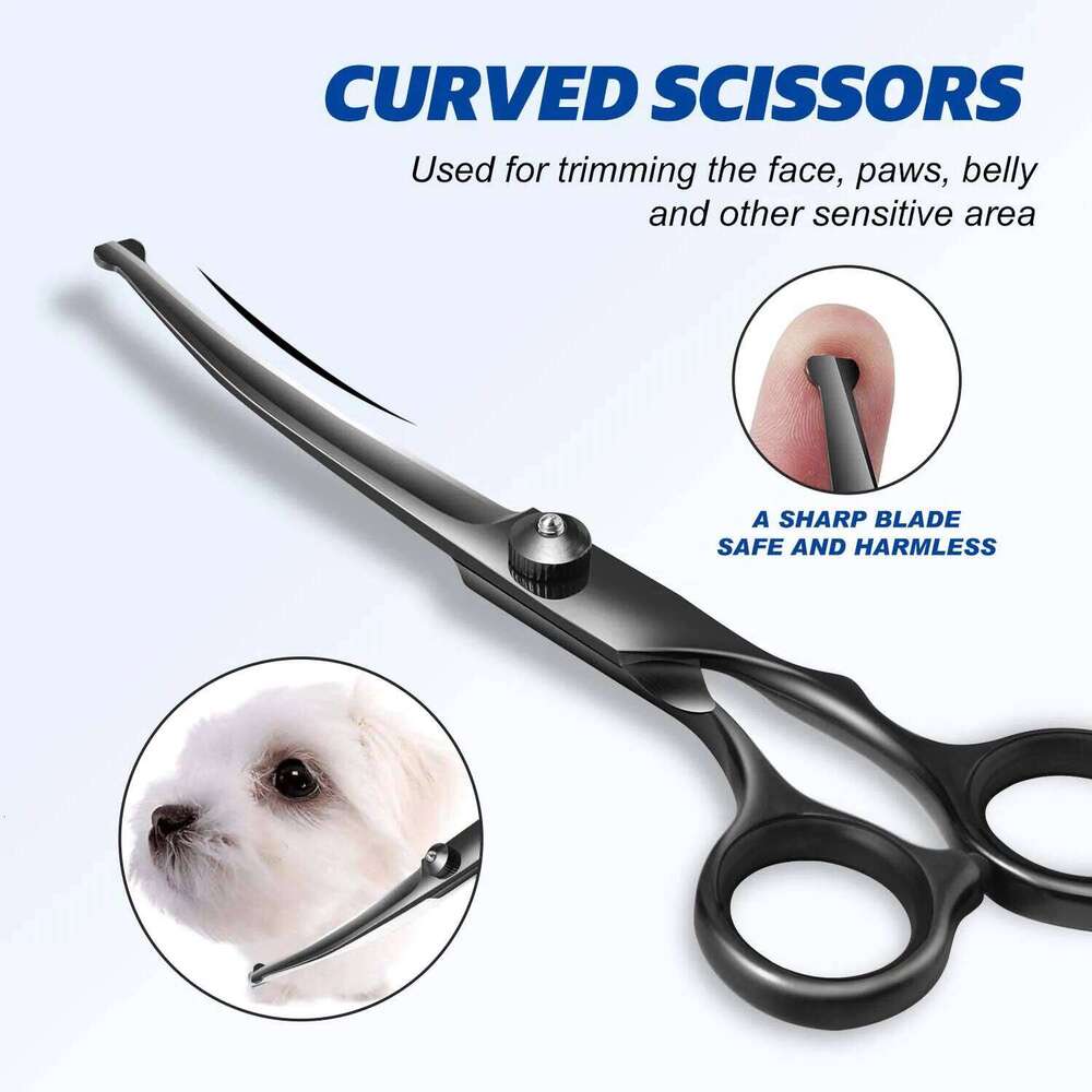 Stainless Steel Pet Grooming Scissors Set Right Hand Users - 4 Piece Kit With Safety Round Tips For Dogs And Cats Bamubi