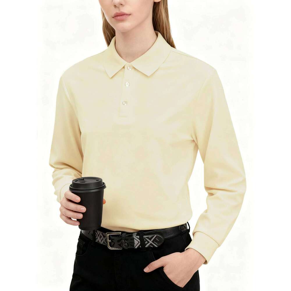 Solid Polo Shirts Womens Long Sleeves Slim shirt Commuting Winter Breathable Lapel Tops Sporty Comfortable Womans Clothes 26W0224