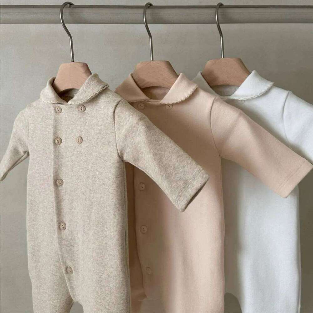 Spring New Baby Long Sleeve Lapel Romper Cotton Infant Boy Girl Solid Casual Jumpsuit Newborn Toddler Clothes 0-24M 26H0224