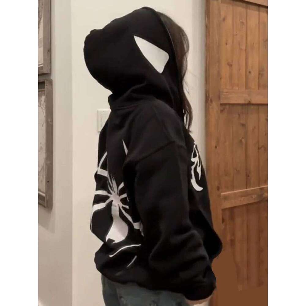 Y2k Spider Hoodies Women Men Hip Hop Zip Up Long Sleeve Jacket Graphic Punk Coats Harajuku Casual Loose Hooded Shirt Sweatshirt