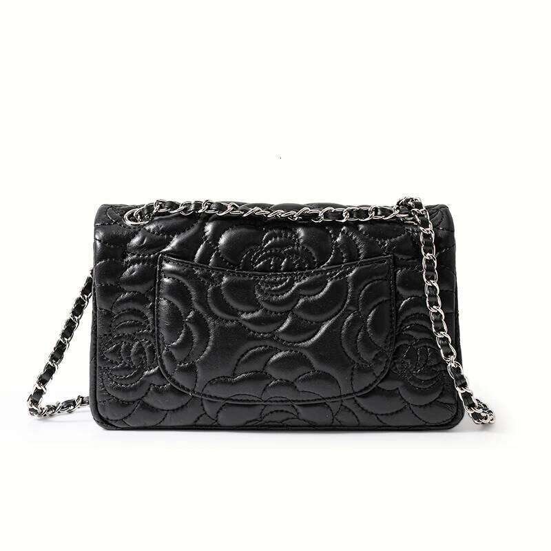 New Women's Senior Sense Ladies Leather Camellia Pattern Chain Shoulder Messenger Bag