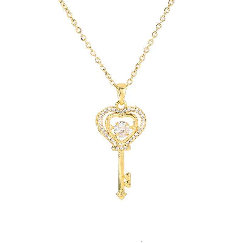 Key-Shaped Necklace A Beating Heart Design Necklace with Micro-Zirconia INS style For Women