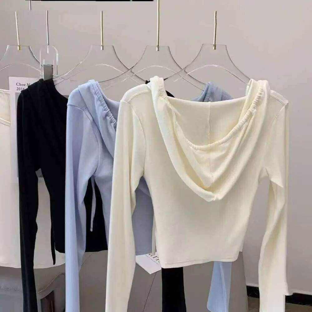 Autumn/Winter Slimming Hooded Blouse for Women, Fitted V-Neck Sports , Yoga Wear, Long-Sleeve Top, Fitness Apparel 26Y0224