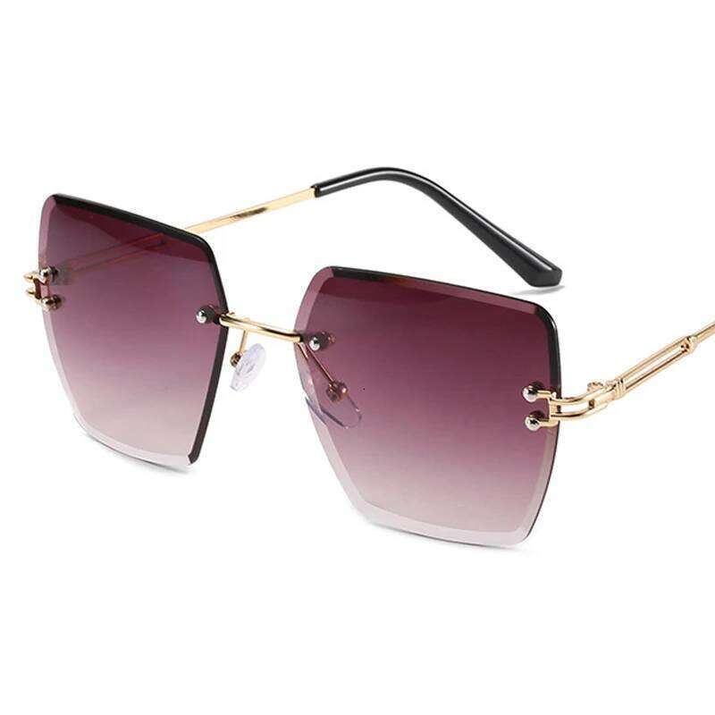 Vintage Square Sunglasses Women Brand Designer Fashion Sun Glasses Female Rimless Polygon Metal Rivet Big Frame Oculos De Sol 26W0224