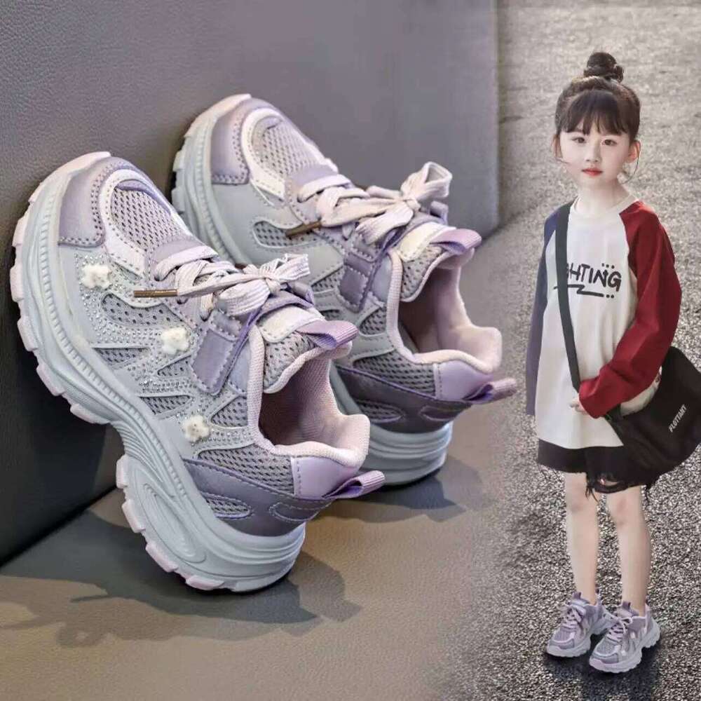 PU Leather Sport Children Trend Fashion Teenager Kid's Sneakers Anti-slippery Breathable Running Shoes For Boys Girls 26W0224