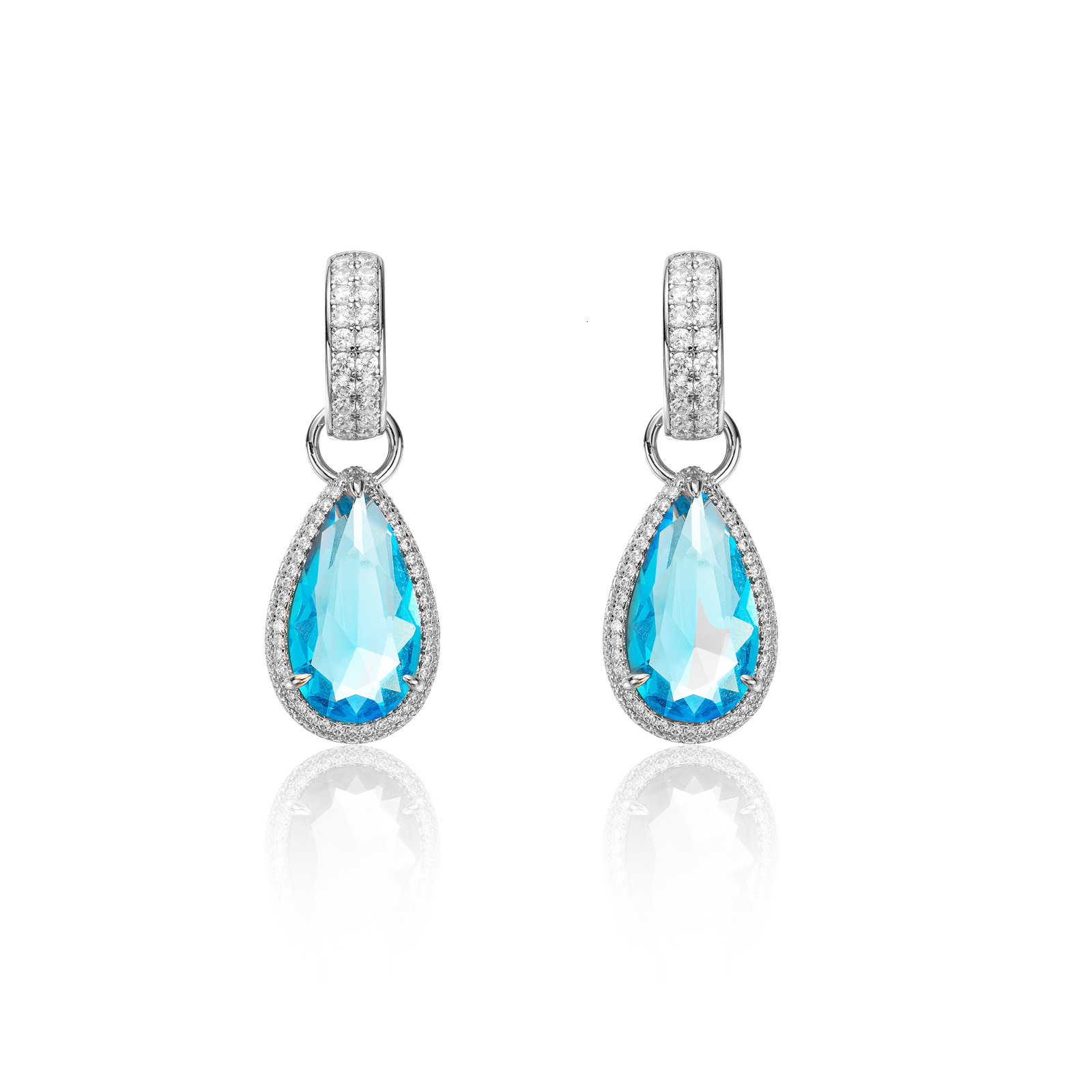Earrings New Aquamarine Pear-Shaped Earrings With Gold-Plated Setting And Water Drop Main Diamond Earrings , Offering A Light Luxury Feel, Suitable Fo