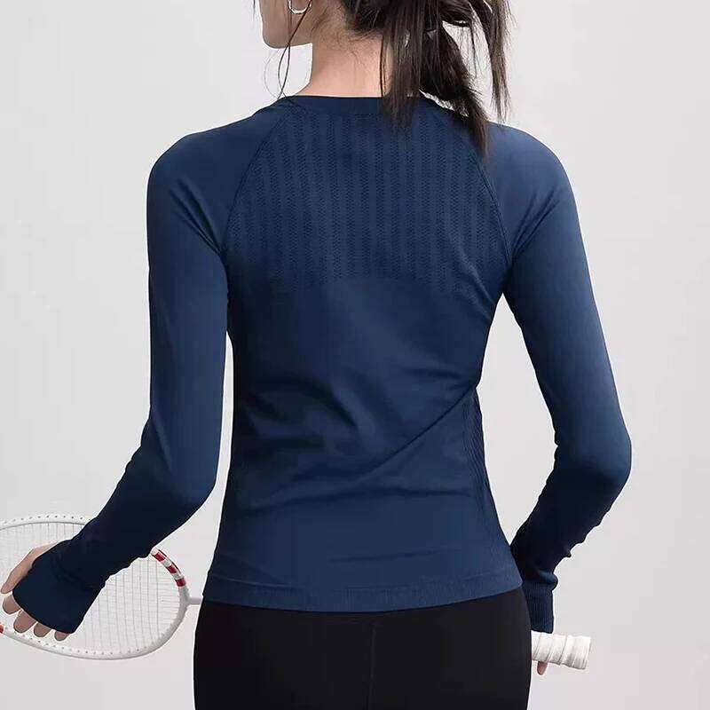 Women's Slim Fit Long Sleeve Top round Neck Elastic Sports Fitness Breathable T-shirt for Autumn Winter Yoga Clothes 26Y0224