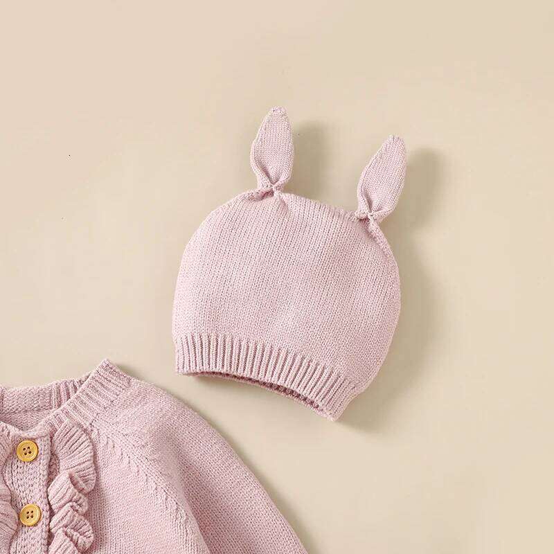 Infant Baby Rompers Knit Newborn Girl Boy Jumpsuit Long Sleeve Autumn Toddler Child Clothes Hat 0-18M Fashion Solid 2PC Overalls 26H0224