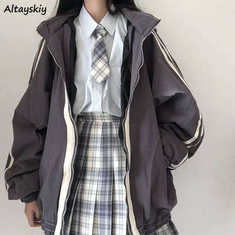 Mardi Hefxessdr Sprin Autumn Women Preppy Jacets Student Bay Stand Collar Zipper Coats All match Baseball Toolin Patchwor Outwear Casual